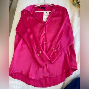Pink Silk Button Down Shirt